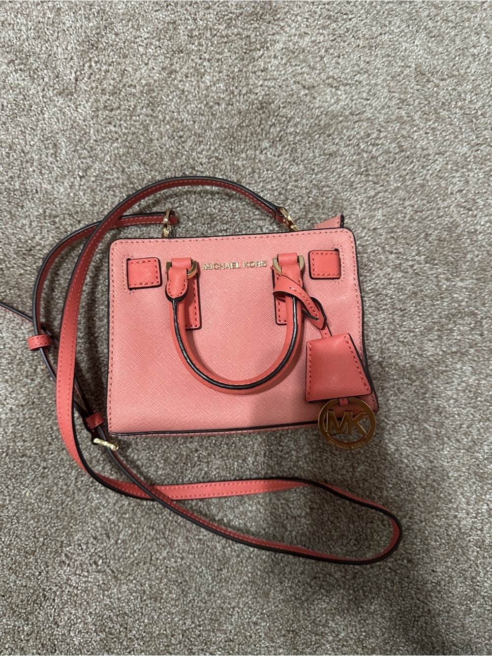 Michael Kors Pink Saffiano Mini Satchel with Crossbody Strap